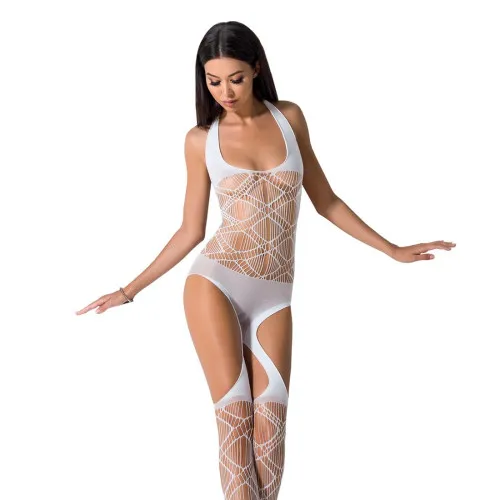 Бодістокінг Passion BS060 white, комбінезон, імітація трусиків та гольфиків (є дефекти на упаковці!)