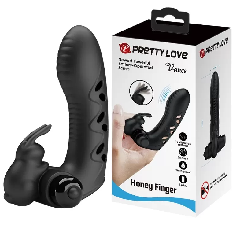 Насадка на палець із вібростимуляцією для клітора чорна Pretty Love Honey Finger Vance BI-014851